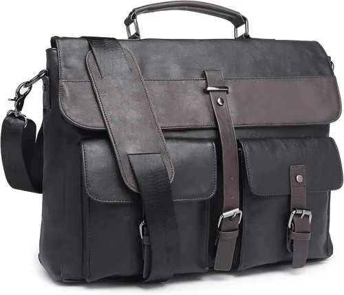 Bolsa de mensajero de cuero para hombre, bolso vintage para computadora portátil, resistente al agua, maletín de viaje de negocios, bolsa de trabajo