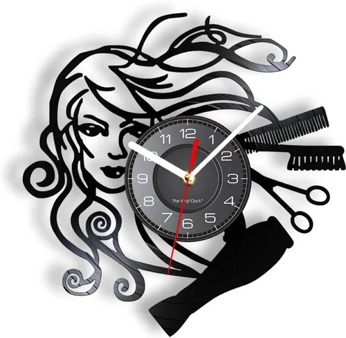 Reloj de pared de 12 pulgadas para peluquería, salón de belleza, disco de vinilo, reloj de pared para estilista, peluquería, peluquería, retro,