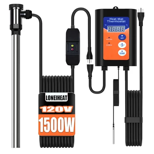LONRIHEAT - Calentador de agua de inmersión de titanio totalmente sumergible de 1500 W 120 V con termostato LCD y enchufe GFCI, ideal para piscinas,