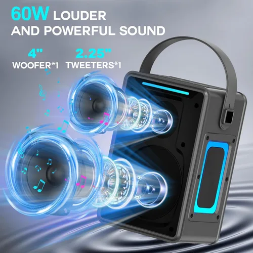 Miniatura 2 de Altavoz Bluetooth portátil de 60 W IPX6 impermeable altavoces inalámbricos con graves profundos, emparejamiento TWS, sonido estéreo DSP, luz LED