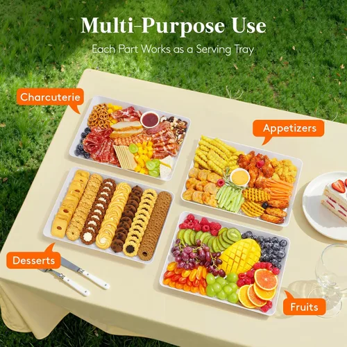 Miniatura 8 de Lifewit - 4 bandejas de servir para suministros de fiesta, plato de plástico reutilizable para servir alimentos para postres, aperitivos, frutas