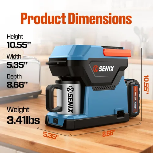 Miniatura 5 de SENIX Cafetera portátil con batería de 5000 mAh, cafetera eléctrica de doble CA/CC para automóvil/RV/camping, cafetera de viaje inalámbrica al aire