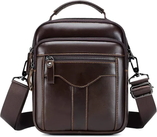 BAIGIO Bolso bandolera de cuero genuino para hombre, bolso de mensajero pequeño para hombre, bolso de cuero para regalo de padre