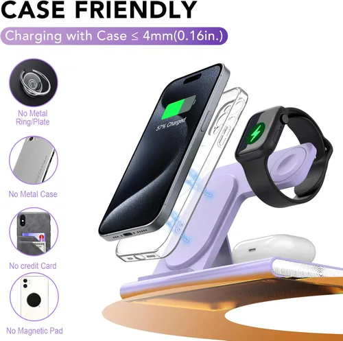Miniatura 36 de Estación de carga 3 en 1 para iPhone 17 - Cargador inalámbrico para productos Apple para iPhone 17 16 15 14 13 12 11 Pro Max - Estación de carga Azul