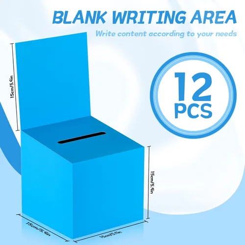 Miniatura 2 de Paquete de 12 Cajas Azules de Papel para Sorteos con Ranuras, Cajas de Sugerencias de Cartón para Recaudación de Fondos con Tapa Extraíble