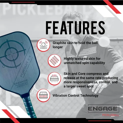 Miniatura 2 de Engage Pursuit EX - Paleta de pickleball de grafito - Textura rugosa para un giro duradero - Núcleo sensible para control y tacto - Agarre estándar