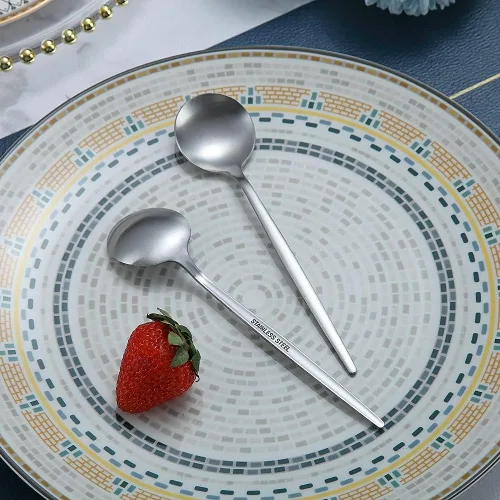 Miniatura 4 de Matt Silver - 6 cucharaditas de té de acero inoxidable para el hogar, cocina o restaurante, aptas para lavavajillas