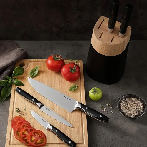Miniatura 5 de Juego de 6 piezas de bloques de cuchillos, juego de cuchillos de cocina de acero inoxidable con bloque – Cuchillos negros de alto carbono, apto