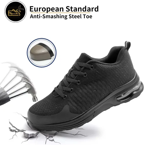 Miniatura 2 de LUPWEE Zapatos de punta de acero para hombres y mujeres, zapatos de trabajo de seguridad antideslizantes a prueba de pinchazos, cómodos tenis