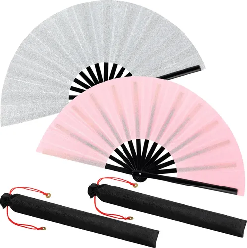 Miniatura 54 de Maitys Paquete de 2 ventiladores de mano plegables grandes de 13 pulgadas, ventiladores chinos de mano grandes para baile de línea, Tai Chi