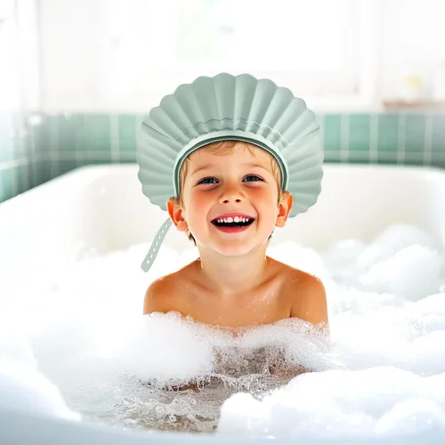 Miniatura 8 de Gorro de baby shower, gorro de ducha para niños, sombrero de visera para protección de ojos y oídos para niños de 0 a 9 años, bonita forma de corona