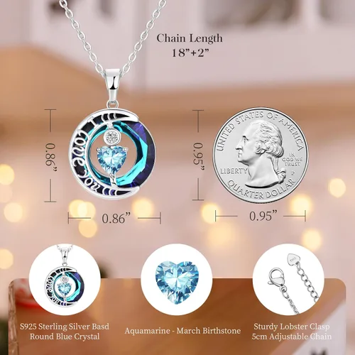 Miniatura 11 de Collares de cristal para mujer, regalos para aniversario de esposa, regalos de cumpleaños para mujeres, collar de zafiro azul con la frase "I Love