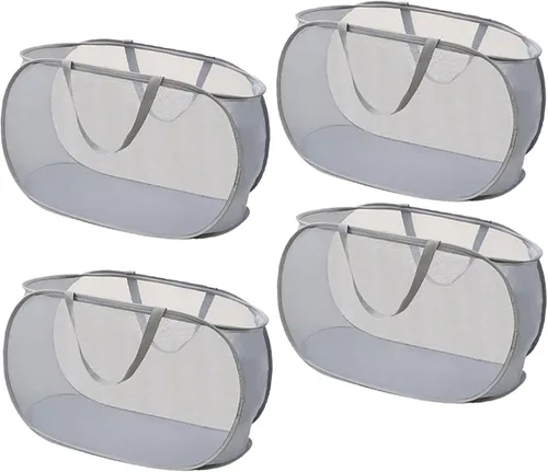Cesta de malla emergente de 4 piezas, asas duraderas, canastas plegables para ropa sucia, cestas plegables para lavandería, dormitorio universitario