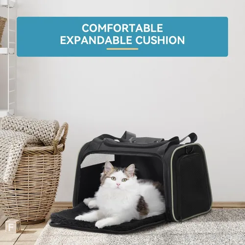 Miniatura 7 de PETSFIT Transportador de mascotas aprobado por aerolíneas con alfombrilla extensible, transportador de perros para perros pequeños, aprobado por