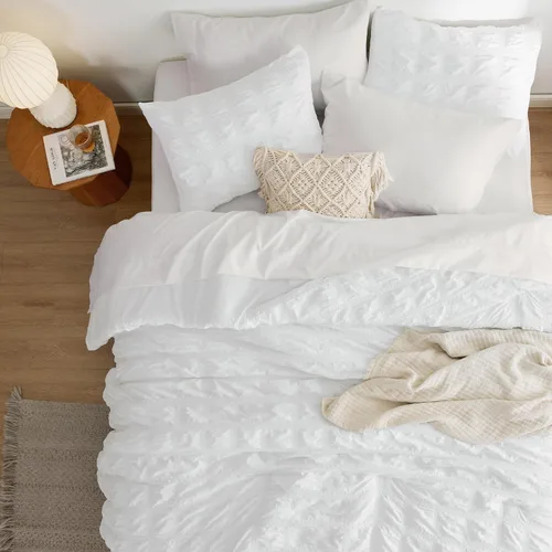 Miniatura 3 de Bedsure Cama en una Bolsa Individual - 5 Piezas de Juego de Edredón con Diseño de Sombrero de Paja, Juego de Ropa de Cama Blanco Boho Suave