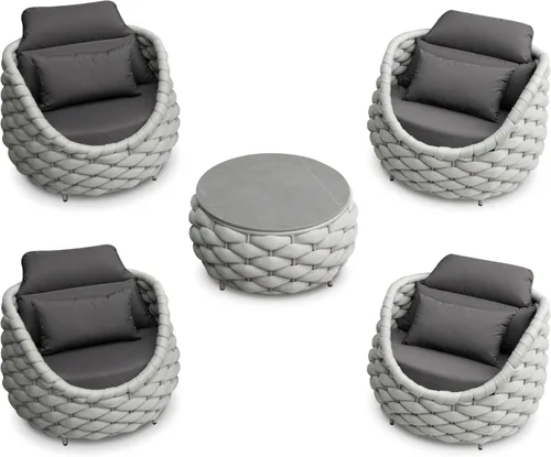 Miniatura 32 de Juego de muebles de patio de cuerda de 4 piezas: conjunto de sofás al aire libre de aluminio acolchado - sofá de conversación moderno ensamblado