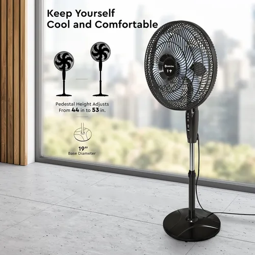 Miniatura 6 de Comfort Zone - Ventilador oscilante inteligente WiFi, 18 pulgadas, 3 velocidades, montaje en pared, control de voz, temporizador de función Negro