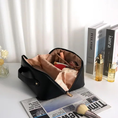 Miniatura 5 de MAMUNU - Bolsa de cosméticos de gran capacidad, bolsa de almacenamiento de cosméticos de viaje con asa, bolsa de cosméticos portátil con cremallera