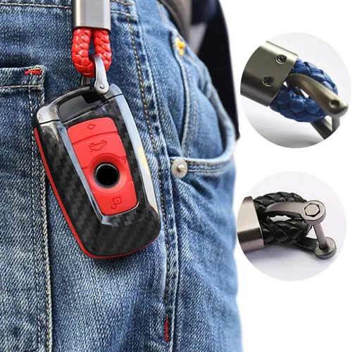 Miniatura 6 de ontto Funda para llavero con textura de fibra de carbono, funda de silicona con llavero protector de llave remota para BMW 1 3 5 7 Series X3 X4 X5