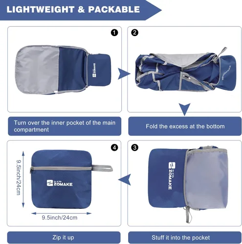 Miniatura 6 de Zomake - Mochila de senderismo plegable resistente al agua, mochila ligera de 40 litros para viajes, mochila plegable Backpacks, Collapsible, Azul