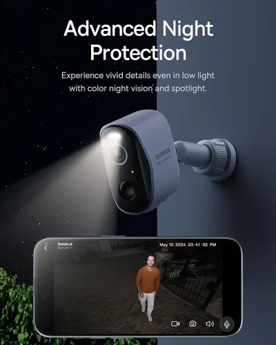 Miniatura 6 de Baseus Cámaras de seguridad solares inalámbricas para exteriores, kit de 2 cámaras N1 con panel solar 3W, cámara de visión nocturna a color 2K