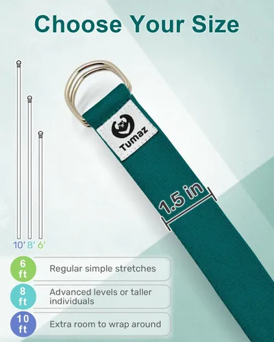 Miniatura 6 de Tumaz Yoga Strap/Stretch Bands [15+ Colors, 6/8/10 Feet Options] with Extra Safe Adjustable D-Ring Buckle, Durable and Comfy Delicate Texture - Best