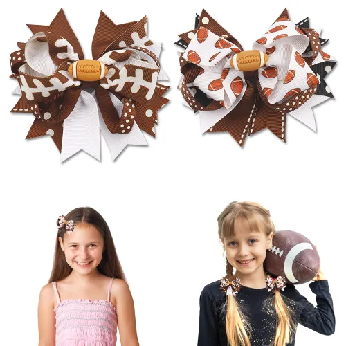 Paquete de 2 lazos para el pelo de fútbol americano, pinzas para el cabello con lazo de fútbol, accesorios para niñas y mujeres, accesorios para