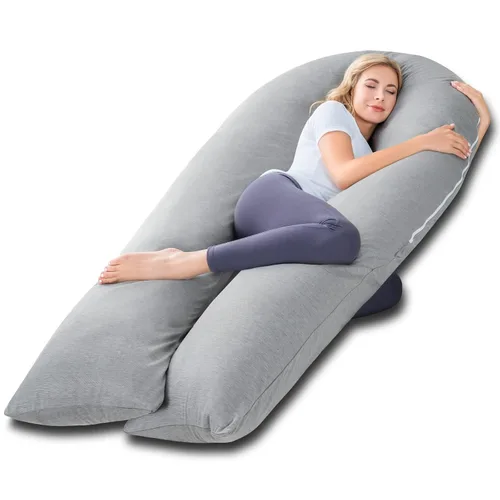 Miniatura 8 de Meiz - Almohada de embarazo, almohadas refrescantes de embarazo para dormir, almohada de embarazo de cuerpo completo con funda reversible de jersey