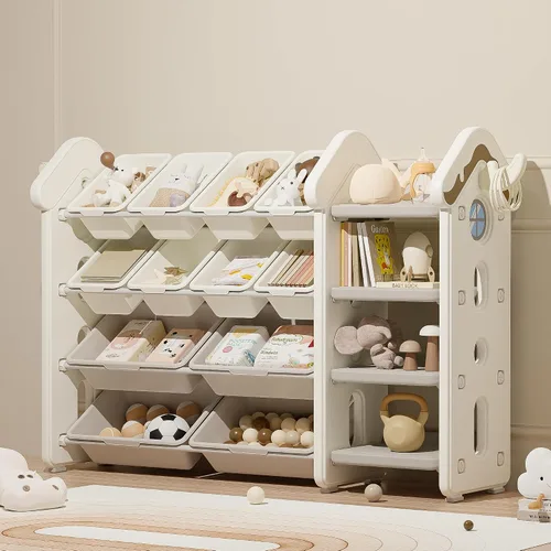 Pipleo Organizador de almacenamiento de juguetes para niños con 12 contenedores extraíbles, organizadores de juguetes y almacenamiento con