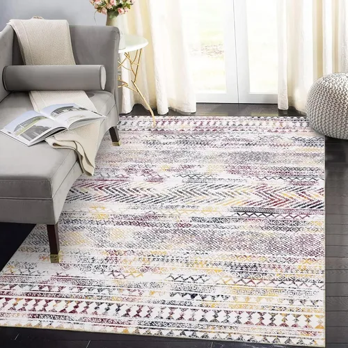 Miniatura 19 de Zacoo Alfombra bohemia para pasillo de 2 x 6 pies, alfombra geométrica de pelo bajo, antideslizante, resistente a las manchas, para cocina, marino