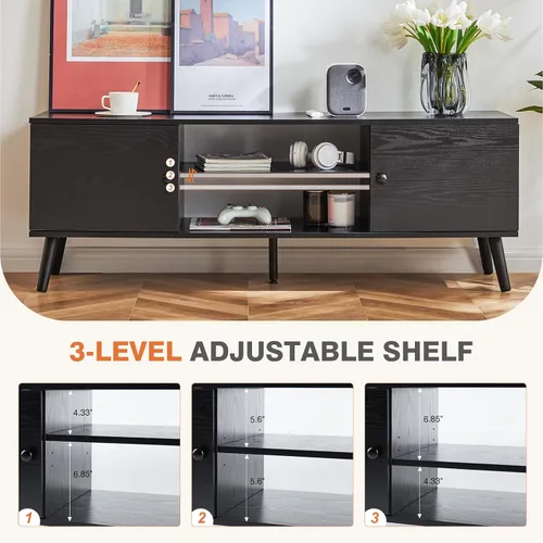 Miniatura 4 de Sweetcrispy Soporte de TV para TV de 55 y 60 pulgadas, moderno centro de entretenimiento de mediados de siglo con almacenamiento, mesa consola