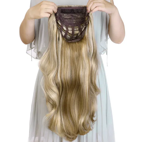 Miniatura 11 de Extensiones de cabello sintético ondulado de 24 pulgadas con clip para media cabeza atada, de alta calidad, fibras japonesas premium para mujer, 11#