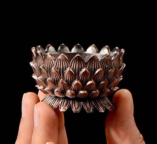 Miniatura 4 de Portavelas votivas de flor de loto, portavelas budista de cobre, taza de oferta de agua budista tibetana, soporte para lámpara de aceite para Rojo
