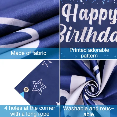 Miniatura 6 de Trgowaul Pancarta de Feliz Cumpleaños, Decoraciones de Fiesta de Cumpleaños Azul y Plateado, Suministros de Fiesta para Hombres, Mujeres y Niños