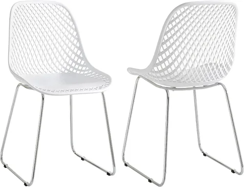 Miniatura 15 de Juego de 2 sillas de comedor modernas, sillas de cocina estables de plástico con base de trineo de metal para comedor (naranja sangre)