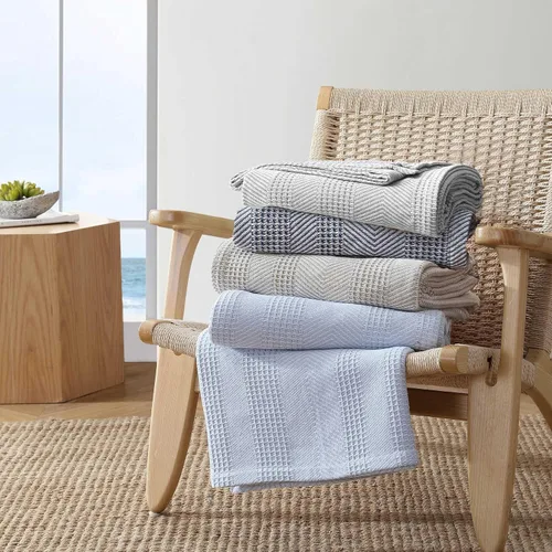 Miniatura 6 de Nautica - Manta individual, ropa de cama de algodón suave, peso medio para todas las estaciones (marrón claro Chevron, individual)