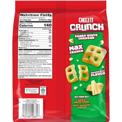 Miniatura 3 de Cheez-It Crunch Pasabocas horneados con sabor a queso, bocadillos para el almuerzo, cheddar blanco fuerte (paquete de 6 bolsas)