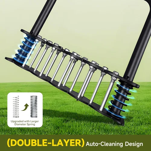 Miniatura 4 de Herramienta aireadora de césped mejorada con 14 picos de acero, herramienta de aireador manual de césped con diseño de resorte y limpieza automática