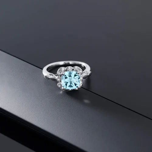 Miniatura 79 de Gem Stone King Anillo de compromiso de plata de ley 925 de 0.315 in con piedra natal y zafiro blanco creado Anillo de compromiso de boda