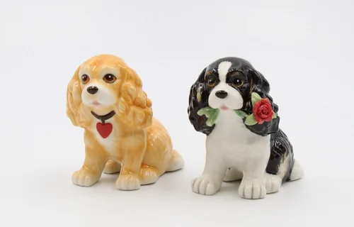 Juego de salero y pimentero de porcelana fina Cocker Spaniel Lovers Dog - Juego de salero y pimentero, 3-1/4 pulgadas de largo