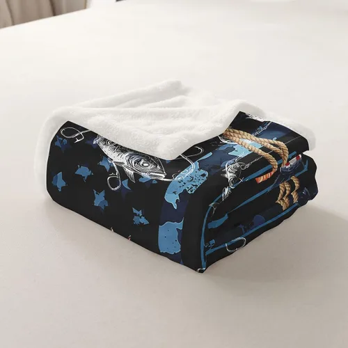 Miniatura 5 de Manfei Fish Throw Blanket Blue Camouflage American Flag Bed Blanket for Kids Boys Girls Room Decor, Fishing Theme Blanket for Couch Sofa, Soft and