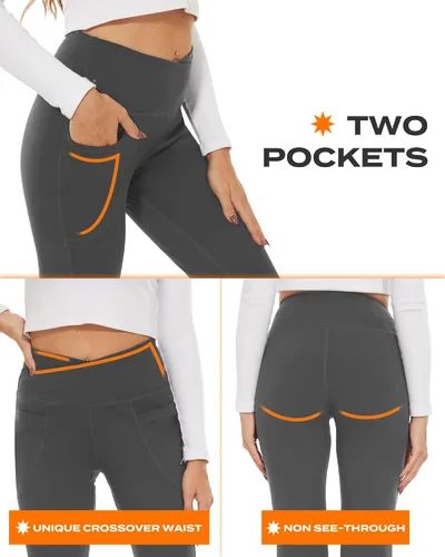 Miniatura 144 de TNNZEET Leggings acampanados negros para mujer, pantalones de yoga cruzados con bolsillos, corte de bota, leggings acampanados