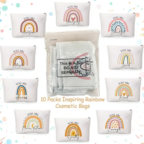 Miniatura 8 de Coume 10 bolsas de maquillaje de lona a granel, citas inspiradoras con cremallera cosmética, bolsa de viaje de aliento para mujeres, profesores