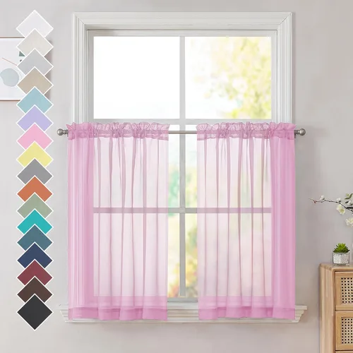Miniatura 14 de OVZME - Cortinas traslúcidas blancas de 45 pulgadas de largo, 2 paneles, cortinas de gasa con bolsillo para barra para ventanas pequeñas, cada una