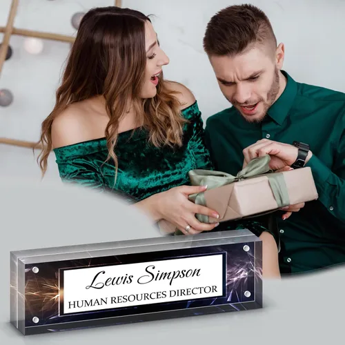 Miniatura 4 de Placa de Nombre para Escritorio, Placa de Nombre de Escritorio con Patrón de Doble Cara Personalizada, Decoración de Escritorio de Oficina para Negro