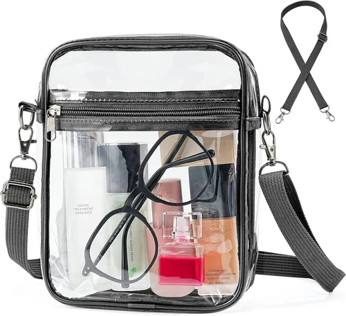 yuanming Bolsa transparente aprobada para estadios, bolsa cruzada transparente, bolsas transparentes para estadios para mujeres TPU Negro