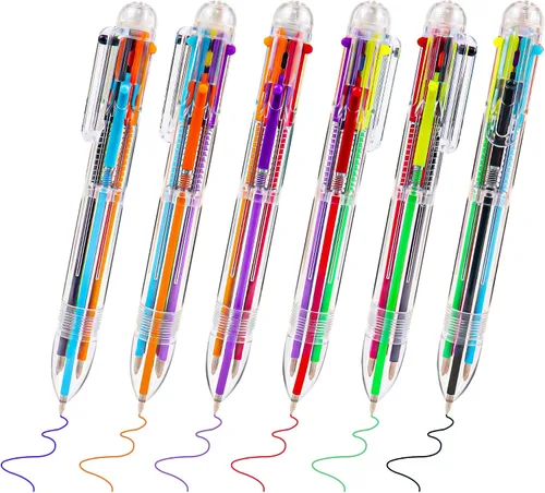 Miniatura 3 de Paquete de 100 bolígrafos multicolor 6 en 1 de 0.020 in, 6 colores transparentes de barril retráctil, para oficina, suministros escolares, regalo