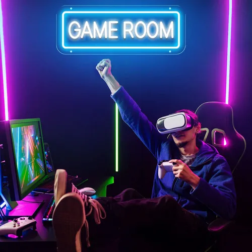 Miniatura 3 de Letrero de neón para sala de juegos para decoración de pared de juegos, luz de neón LED con alimentación por USB, habitación de adolescente, 2-Azul