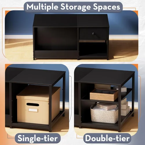 Miniatura 7 de SINPAID Mesa de centro con almacenamiento, mesas de centro rectangulares para sala de estar, mesa de centro moderna con compartimento de Negro