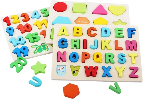 Miniatura 6 de QZMTOY Rompecabezas de madera para niños pequeños, rompecabezas de madera con números, letras y formas para niños pequeños, rompecabezas